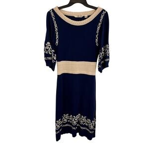 Lia Molly Dress Size Medium Navy Blue Crochet Embroidered Anthropologie